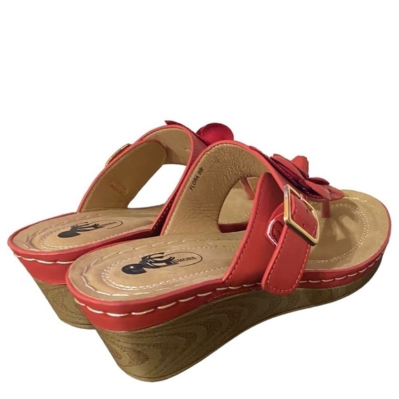 GC Sydney Rosette Padded Thong Wedge Sandals, Women’s 9W Coral NWOT - Picture 12 of 13